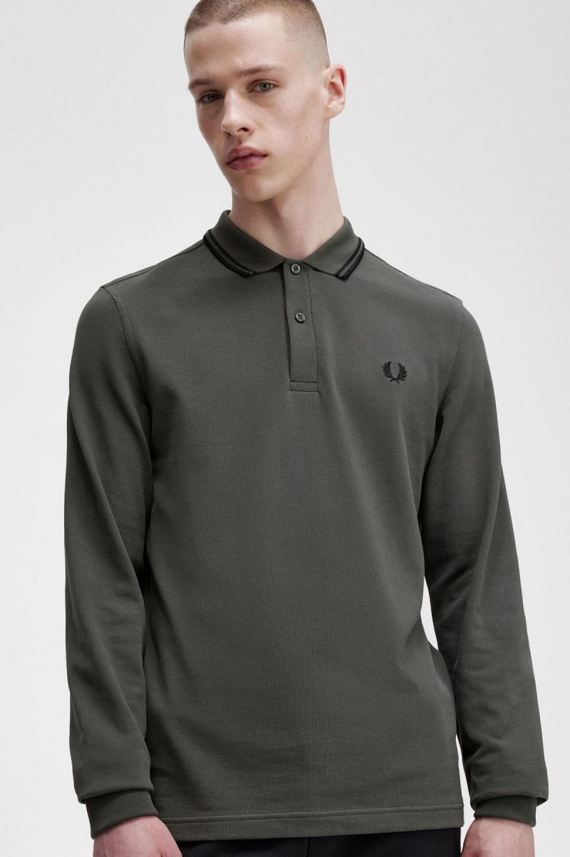 Field Green / Black / Black Fred Perry M3636 Men's Polo Shirts | TCAPQ90001