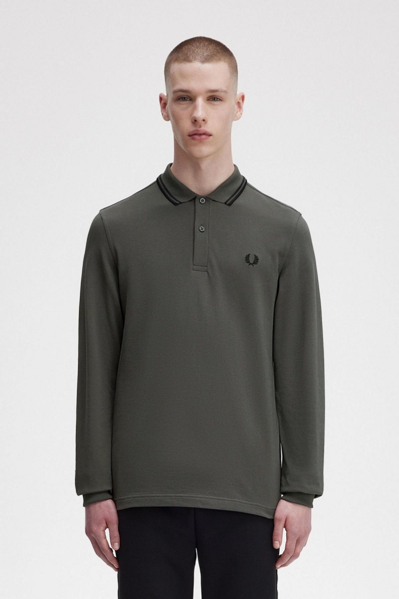 Field Green / Black / Black Fred Perry M3636 Men's Fred Perry Shirt | QCAWA31300