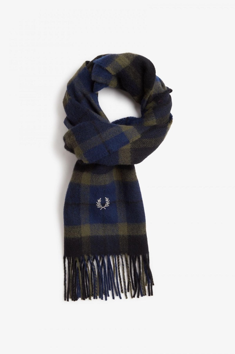 Field Green / Light Oyster Fred Perry Lambswool Tartan Accessories Scarf | CANEJ82409