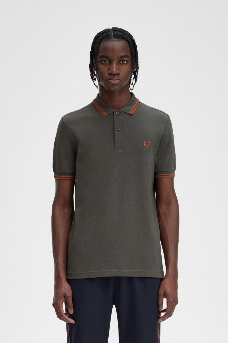 Field Green / Nut Flake / Nut Flake Fred Perry M3600 Men's Fred Perry Shirt | CAJBT63364