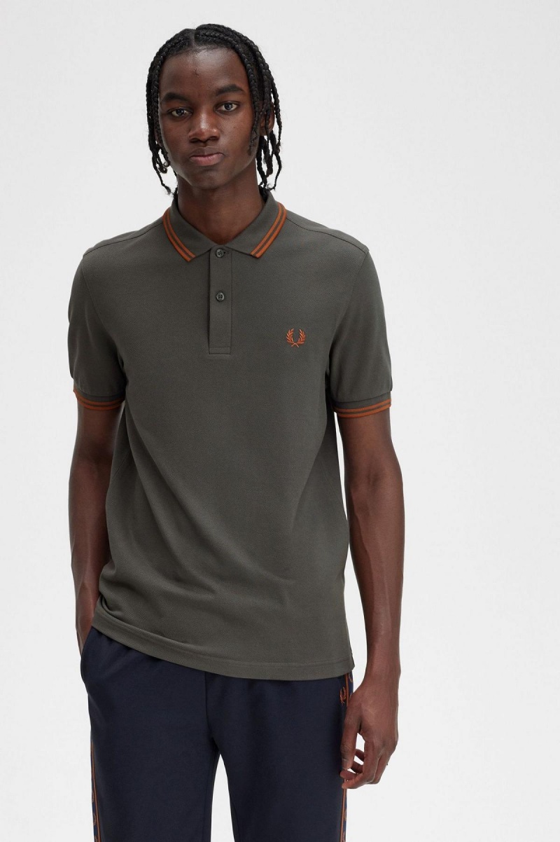 Field Green / Nut Flake / Nut Flake Fred Perry M3600 Men's Polo Shirts | SCAVO89513