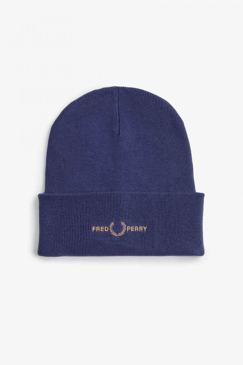 French Navy / Dark Caramel Fred Perry Graphic Accessories Beanie | CADFL19836