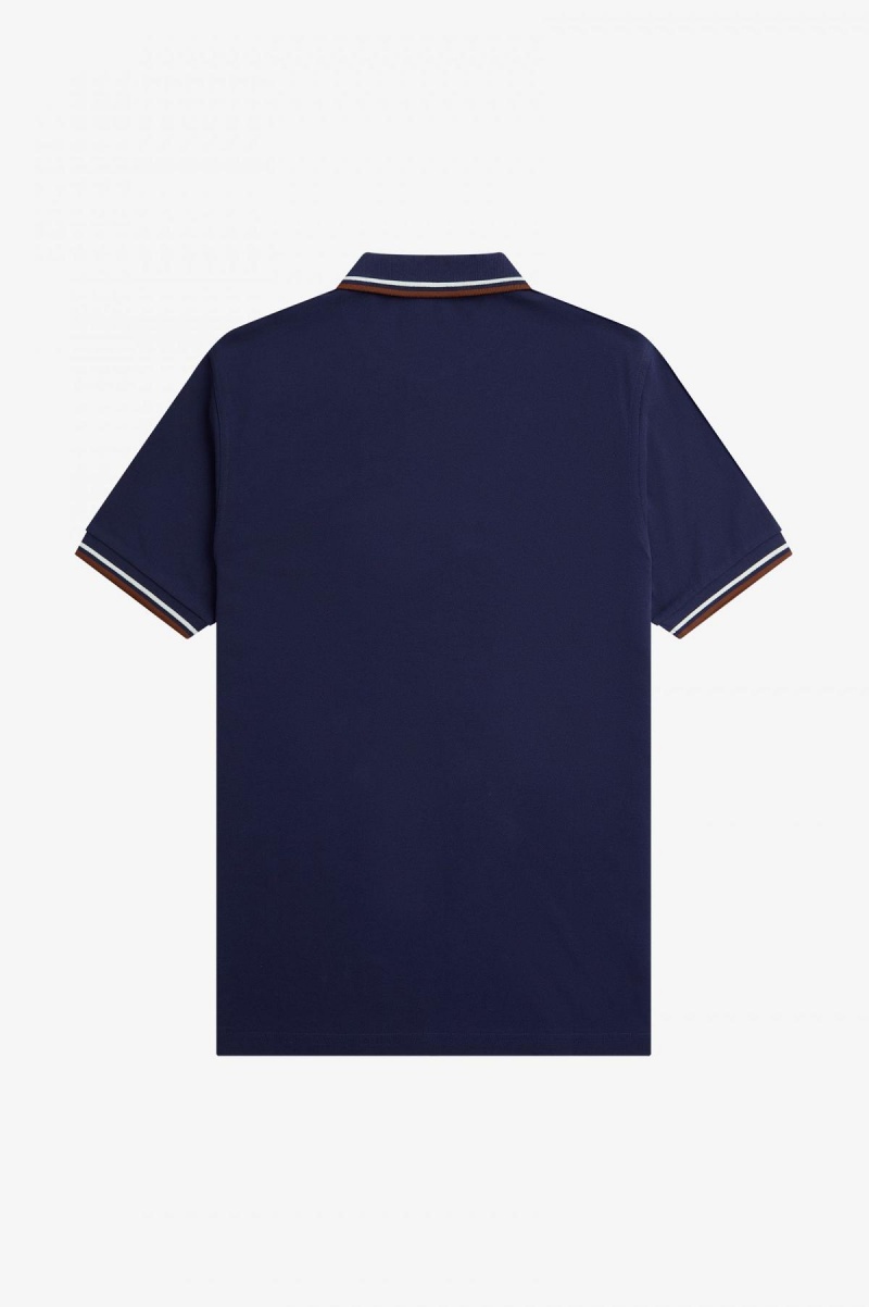 French Navy / Ecru / Whisky Brown Fred Perry M3600 Men's Fred Perry Shirt | CANZX49793