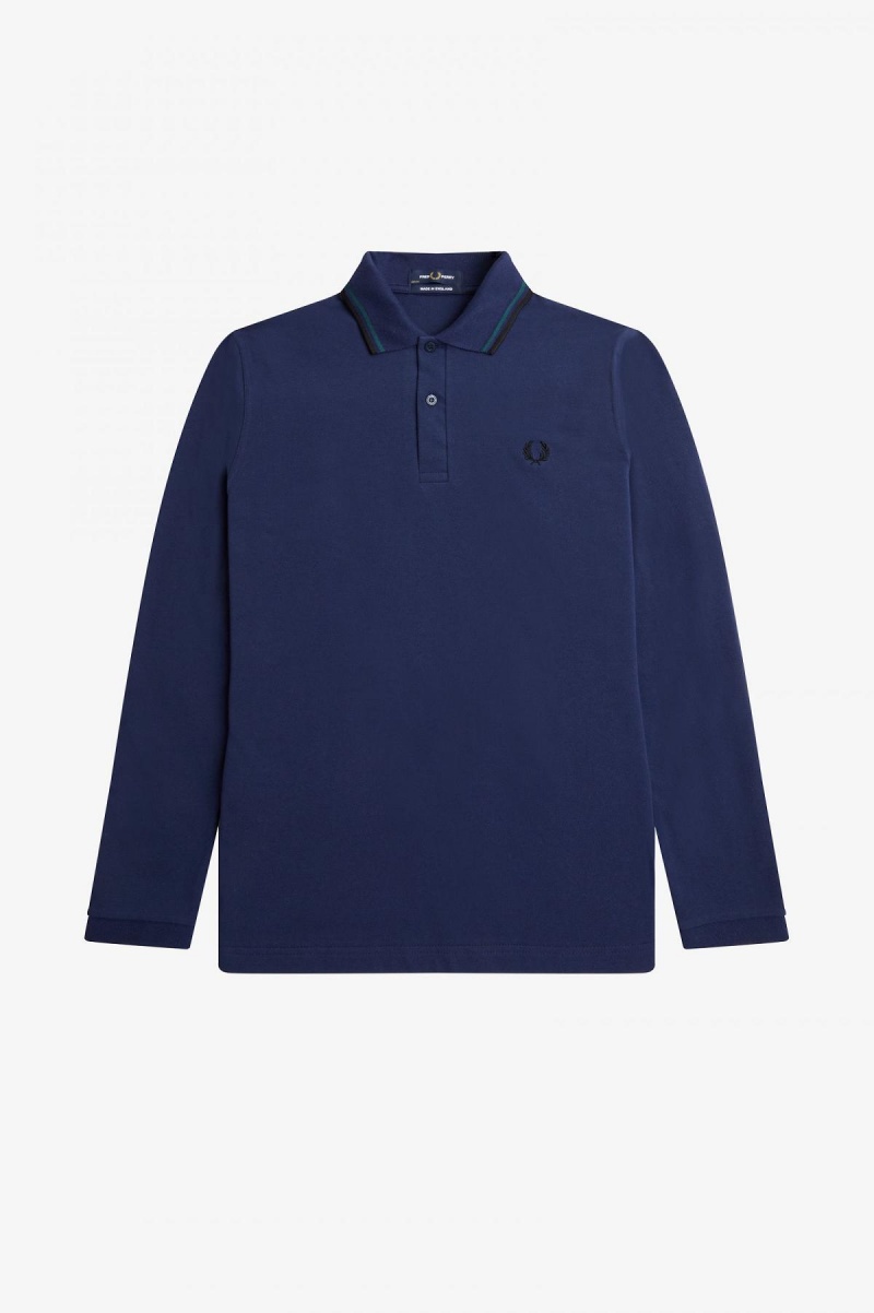 French Navy / Petrol Blue / Black Fred Perry M1212 Men's Fred Perry Shirt | QCAWA81996