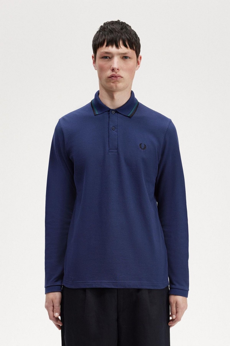 French Navy / Petrol Blue / Black Fred Perry M1212 Men's Fred Perry Shirt | QCAWA81996