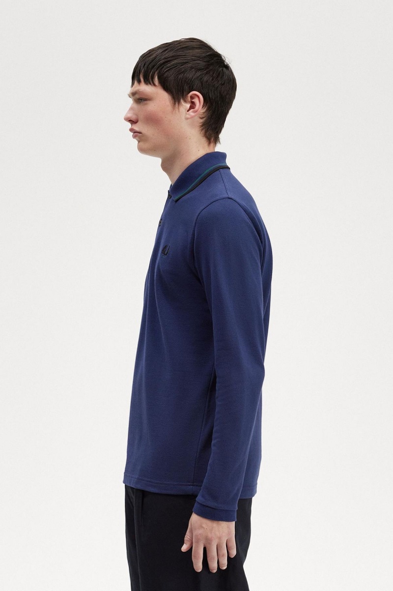 French Navy / Petrol Blue / Black Fred Perry M1212 Men's Fred Perry Shirt | QCAWA81996