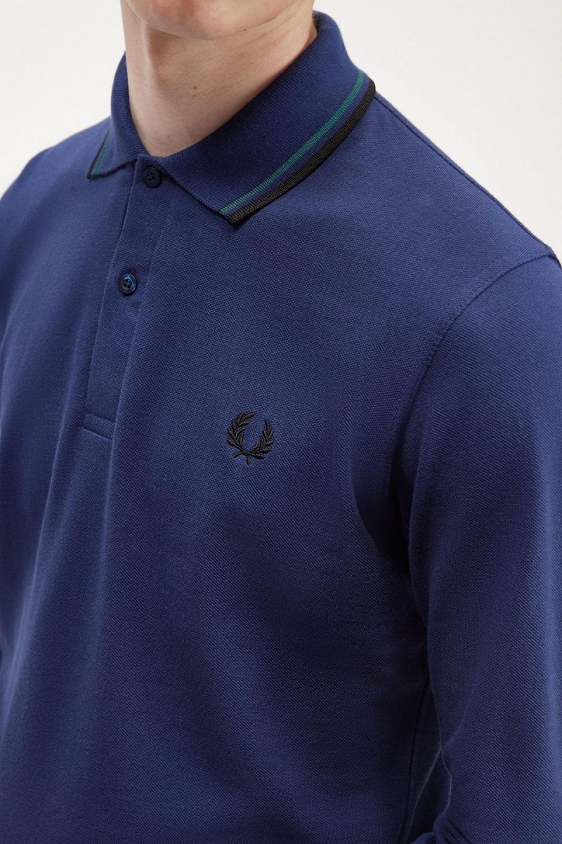 French Navy / Petrol Blue / Black Fred Perry M1212 Men's Polo Shirts | XCAGW24116