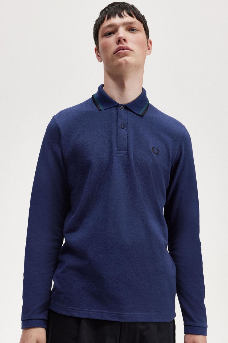 French Navy / Petrol Blue / Black Fred Perry M1212 Men's Polo Shirts | XCAGW24116