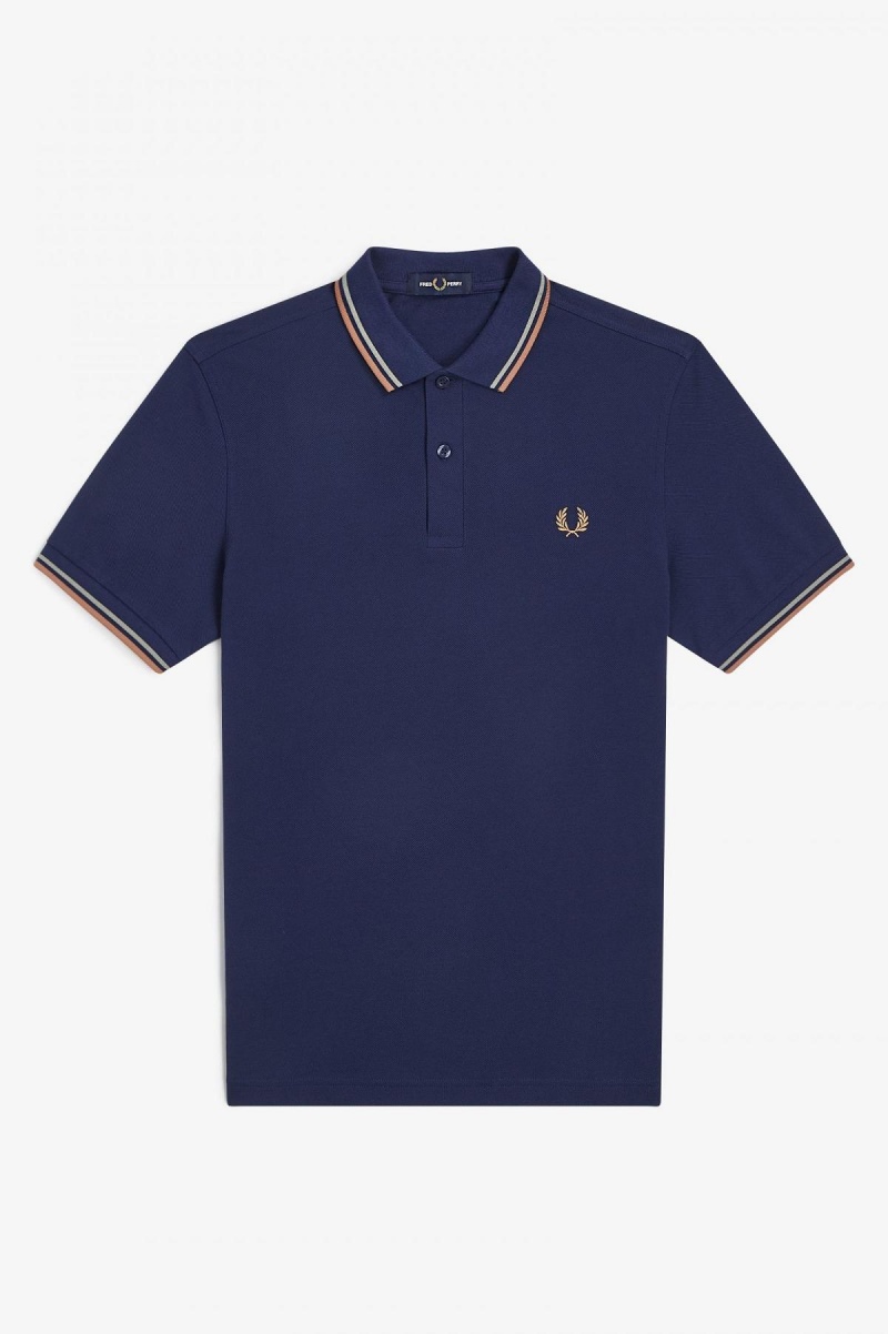 French Navy / Seagrass / Light Rust Fred Perry M3600 Men's Fred Perry Shirt | GCAUC90941