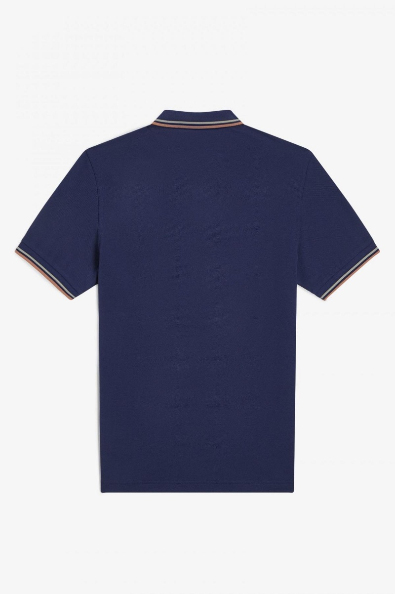 French Navy / Seagrass / Light Rust Fred Perry M3600 Men's Fred Perry Shirt | GCAUC90941