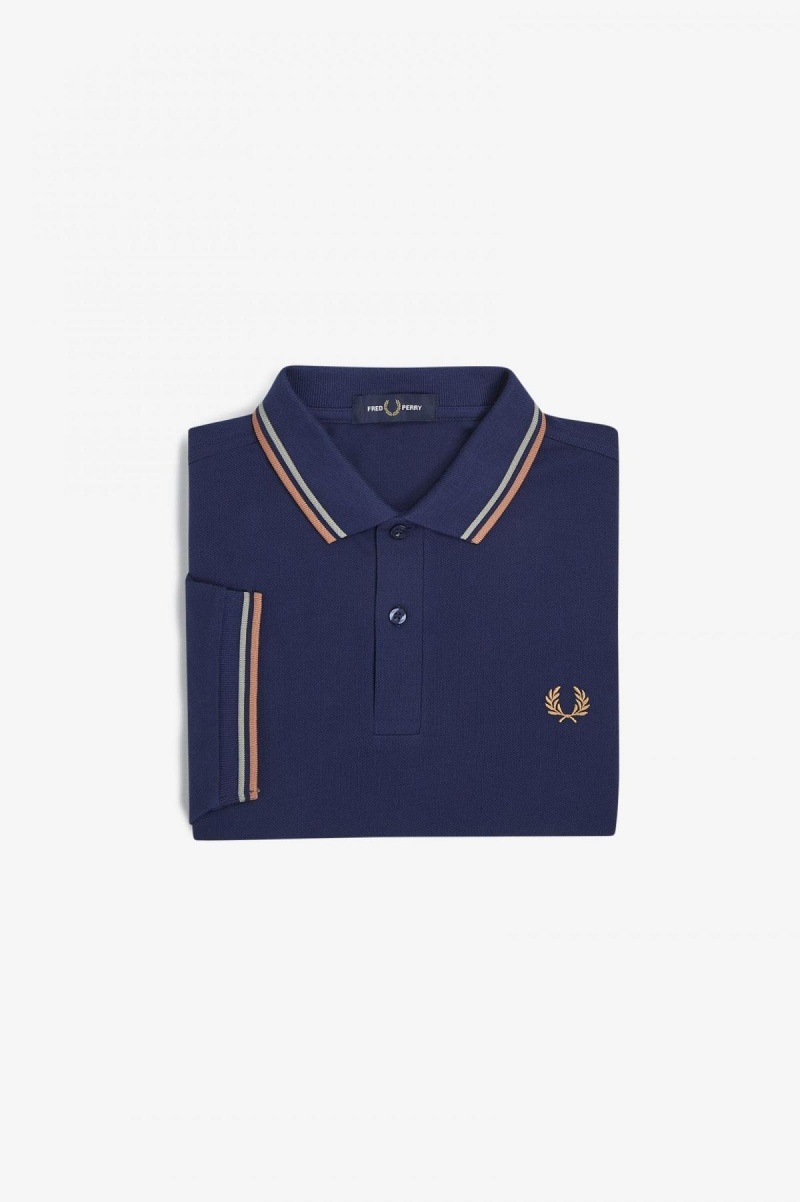 French Navy / Seagrass / Light Rust Fred Perry M3600 Men\'s Fred Perry Shirt | GCAUC90941