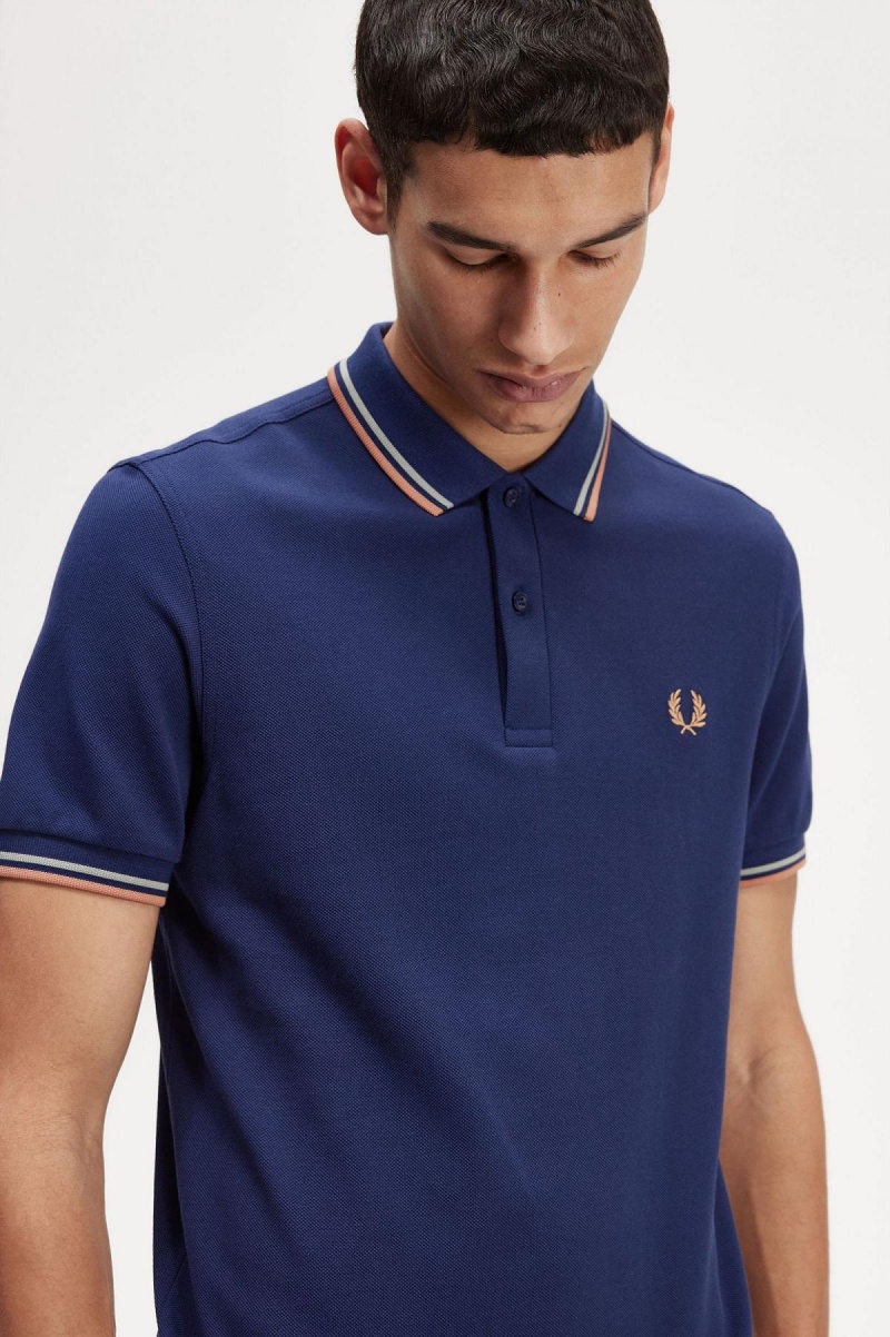 French Navy / Seagrass / Light Rust Fred Perry M3600 Men's Polo Shirts | BCASO58731