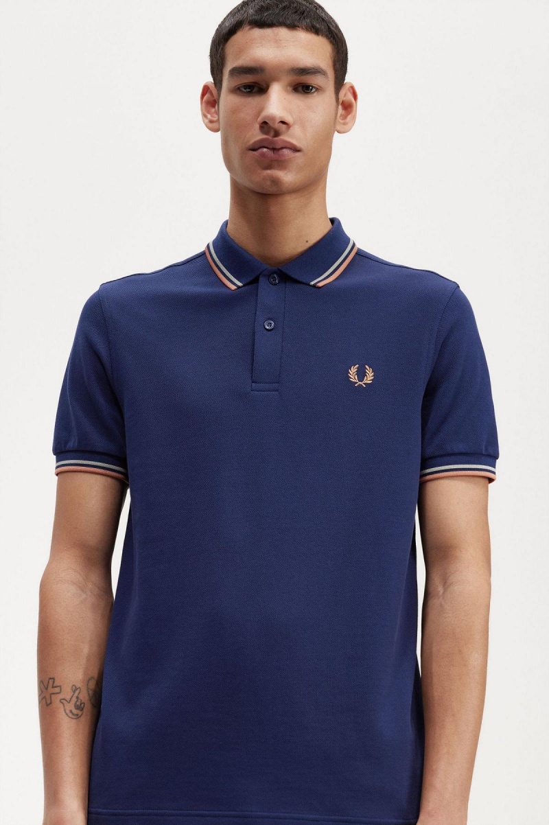 French Navy / Seagrass / Light Rust Fred Perry M3600 Men's Polo Shirts | BCASO58731