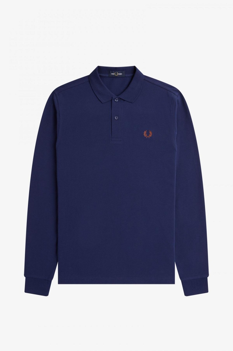 French Navy / Whisky Brown Fred Perry M6006 Men's Fred Perry Shirt | CAZDE87914