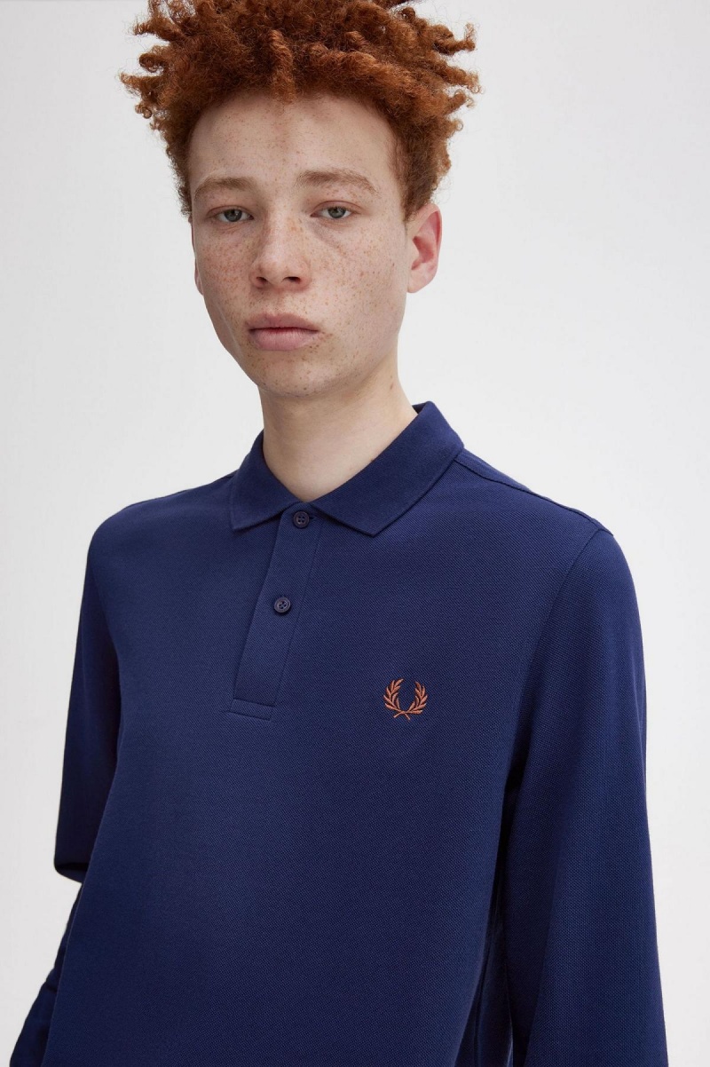 French Navy / Whisky Brown Fred Perry M6006 Men's Polo Shirts | ECAHC85172