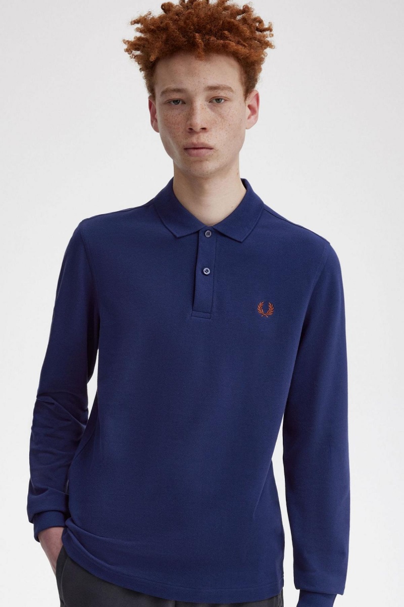 French Navy / Whisky Brown Fred Perry M6006 Men's Polo Shirts | ECAHC85172