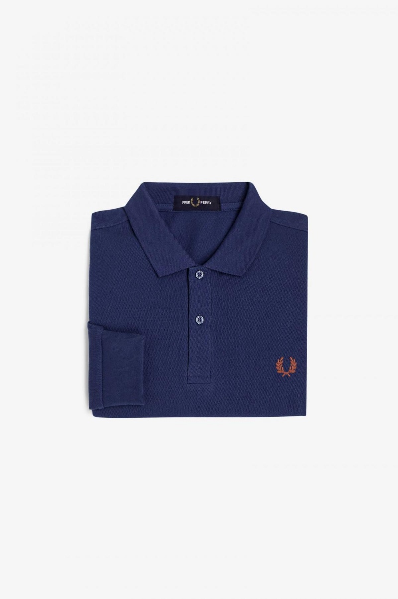 French Navy / Whisky Brown Fred Perry M6006 Men's Polo Shirts | ECAHC85172