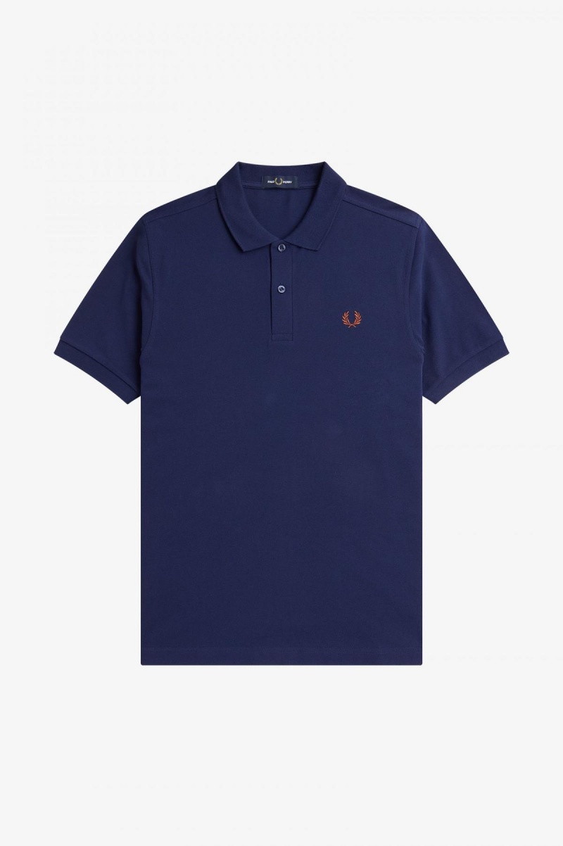 French Navy / Whisky Brown Fred Perry M6000 Men's Fred Perry Shirt | CAEAH19951