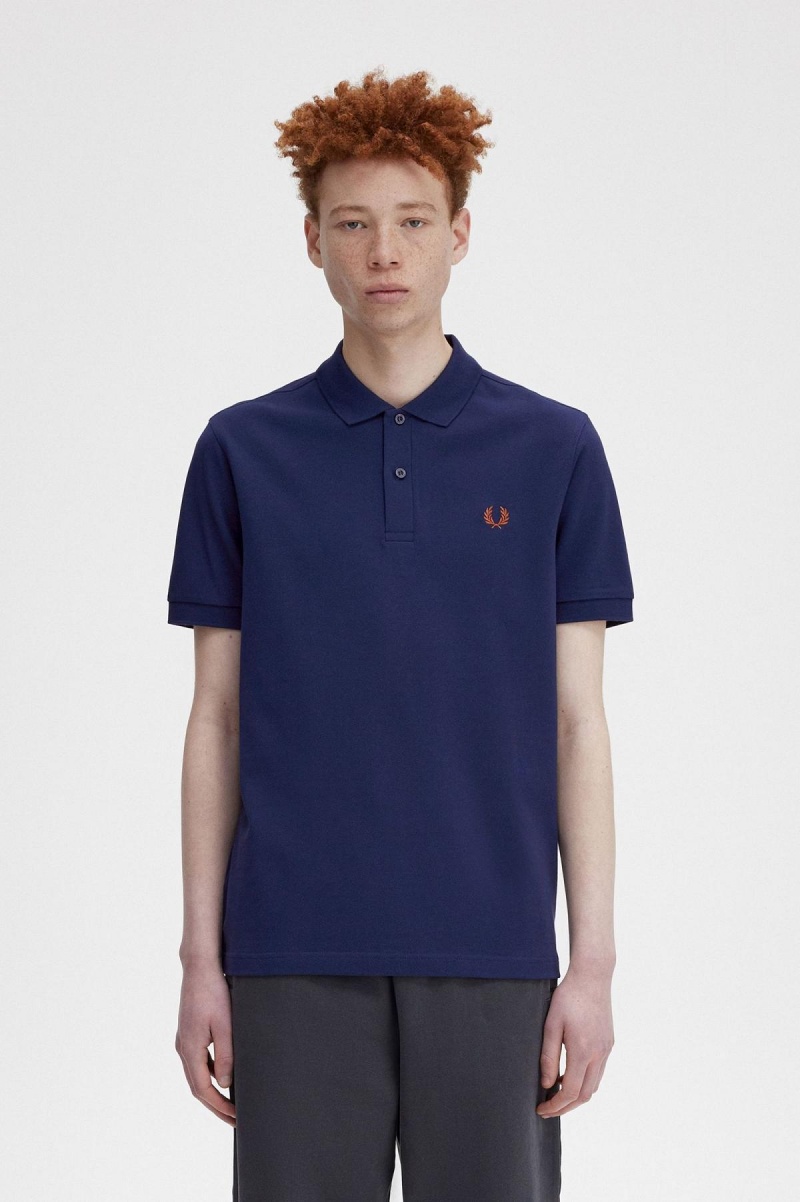 French Navy / Whisky Brown Fred Perry M6000 Men's Fred Perry Shirt | CAEAH19951