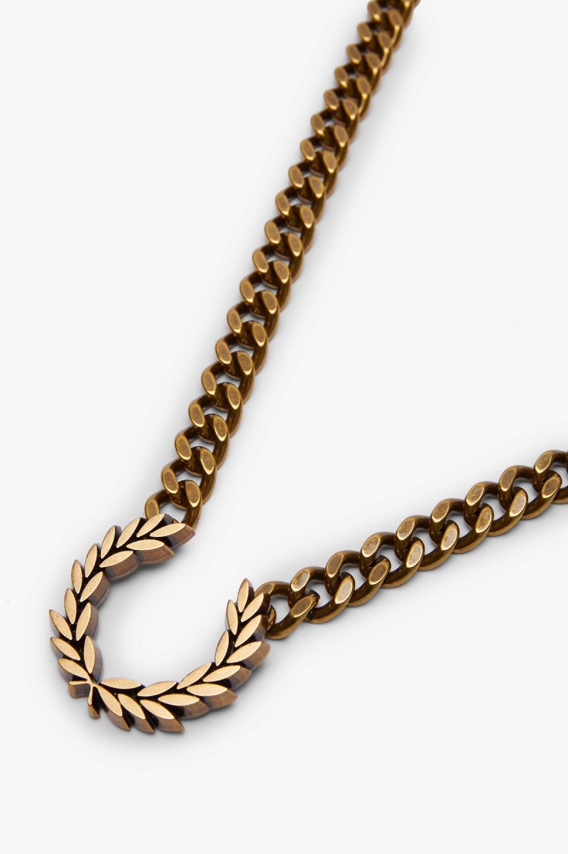 Gold Fred Perry Chunky Laurel Wreath Necklace Accessories Jewellery | UCATG73779