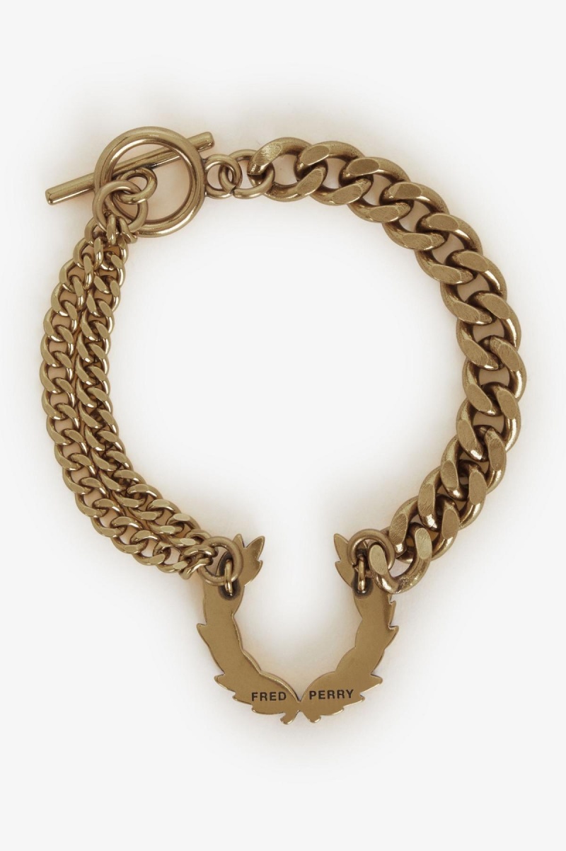 Gold Fred Perry Double Chain Laurel Wreath Bracelet Accessories Jewellery | CAJVR35174