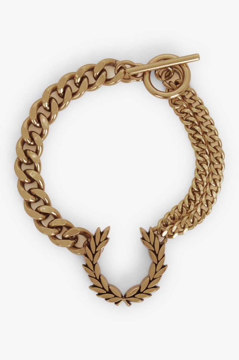 Gold Fred Perry Double Chain Laurel Wreath Bracelet Accessories Jewellery | CAJVR35174