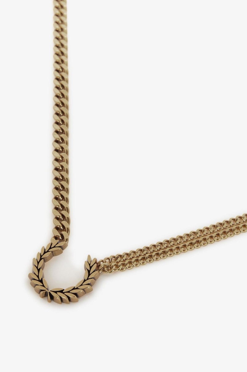 Gold Fred Perry Double Chain Laurel Wreath Necklace Accessories Jewellery | ZCANQ20384