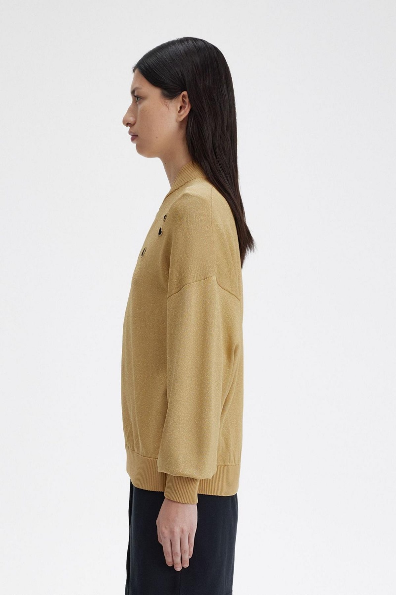 Gold Fred Perry Metallic Knitted Bomber Women's Coats | ZCAMJ50628