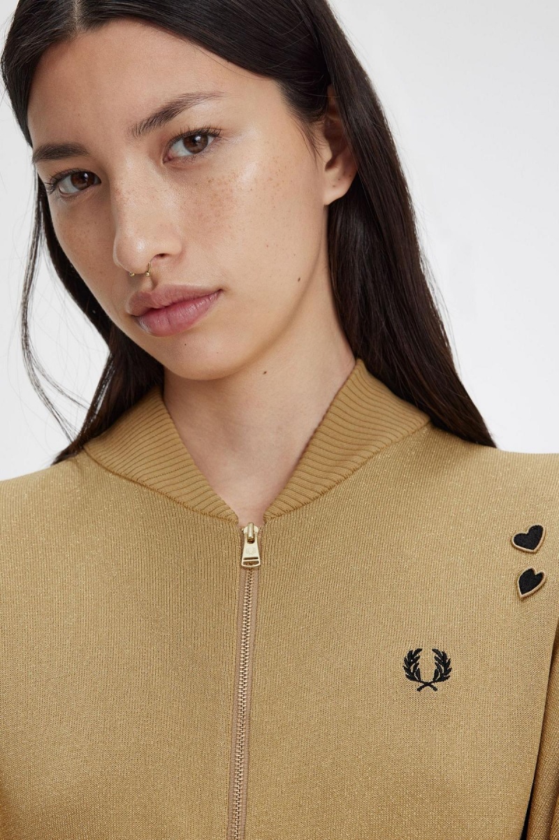 Gold Fred Perry Metallic Knitted Bomber Women's Coats | ZCAMJ50628