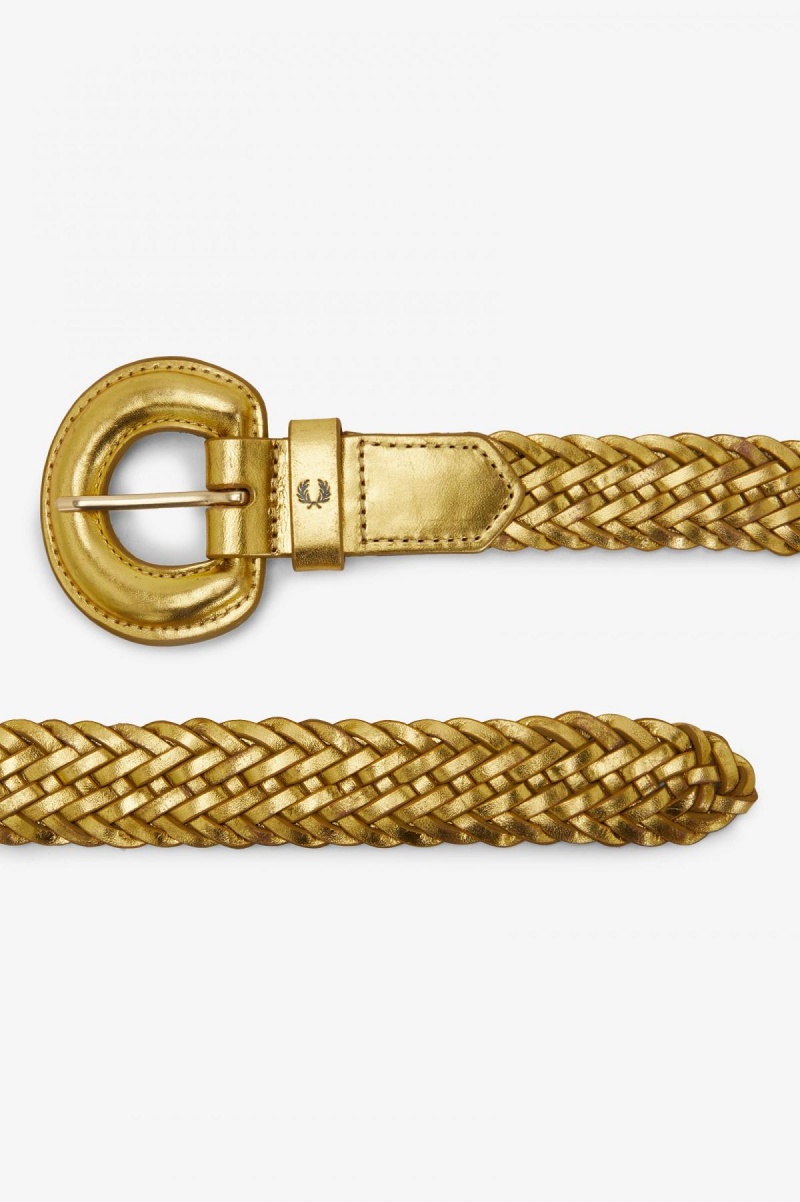 Gold Fred Perry Woven Leather Accessories Belt | ZCANQ84557