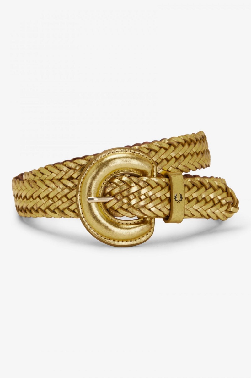 Gold Fred Perry Woven Leather Accessories Belt | ZCANQ84557