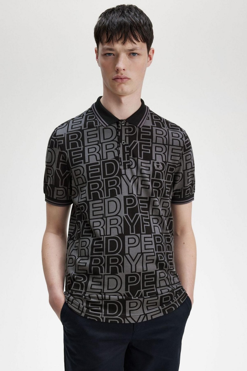 Gunmetal Fred Perry Block Graphic Fred Perry Shirt Men's Polo Shirts | UCAND25354