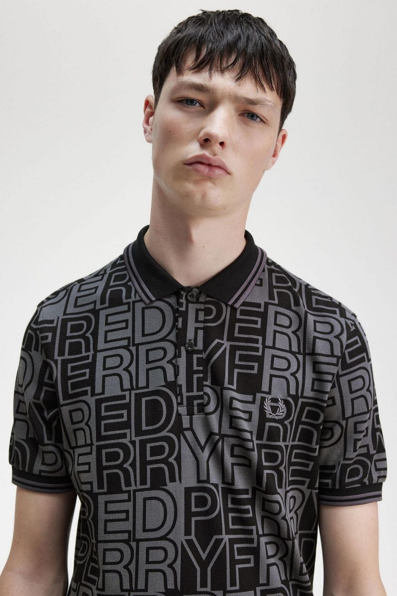 Gunmetal Fred Perry Block Graphic Fred Perry Shirt Men's Polo Shirts | UCAND25354