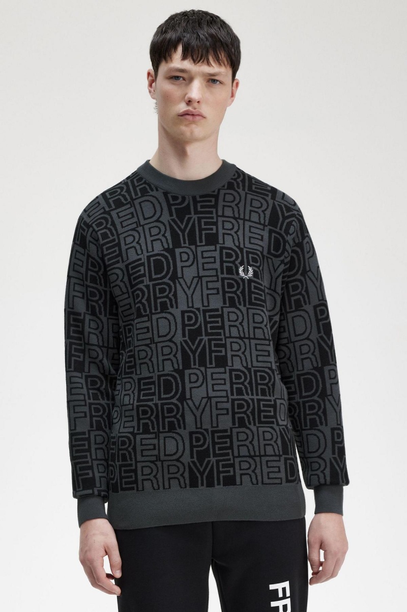 Gunmetal Fred Perry Block Graphic Jumper Men's Knitwear | CAJVR57407