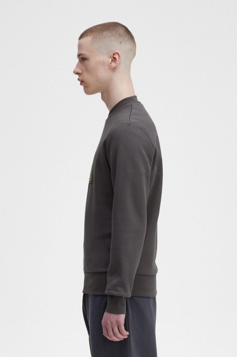 Gunmetal Fred Perry Layered Graphic Men's Sweatshirts | GCAEC17800