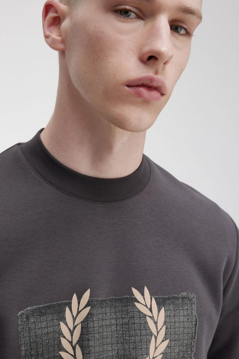 Gunmetal Fred Perry Layered Graphic Men's Sweatshirts | GCAEC17800