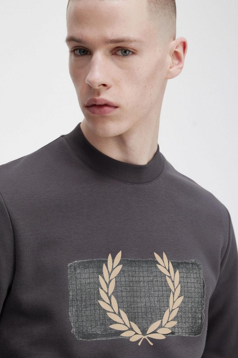 Gunmetal Fred Perry Layered Graphic Men's Sweatshirts | GCAEC17800