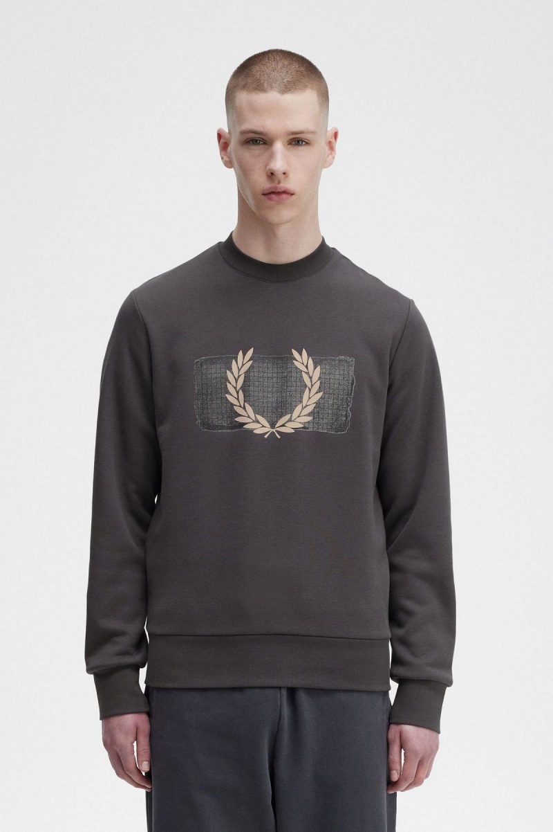 Gunmetal Fred Perry Layered Graphic Men\'s Sweatshirts | GCAEC17800