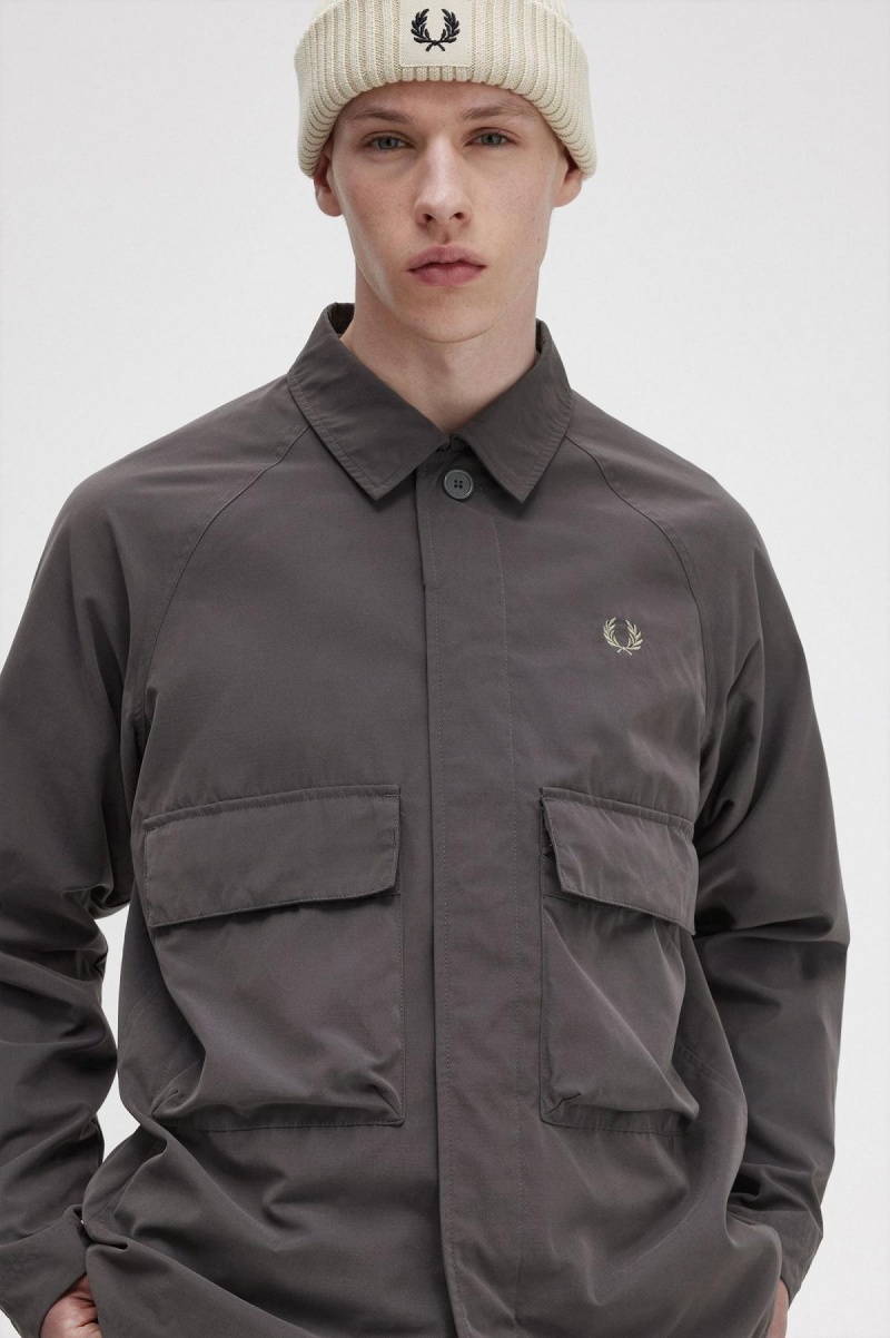 Gunmetal Fred Perry Utility Men's Shirts | CAEAH61493