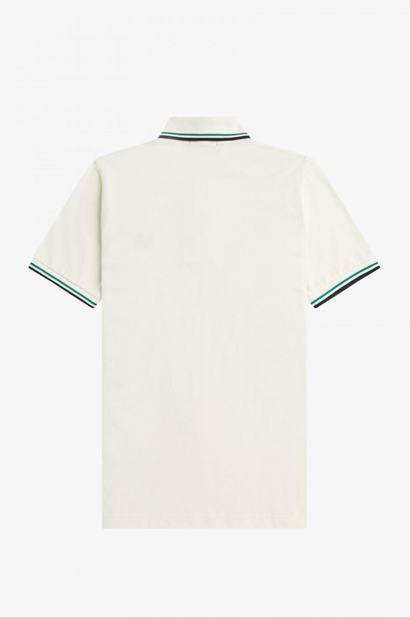 Light Ecru / Fred Perry Green / Black Fred Perry M12 Men's Fred Perry Shirt | YCAGT13329