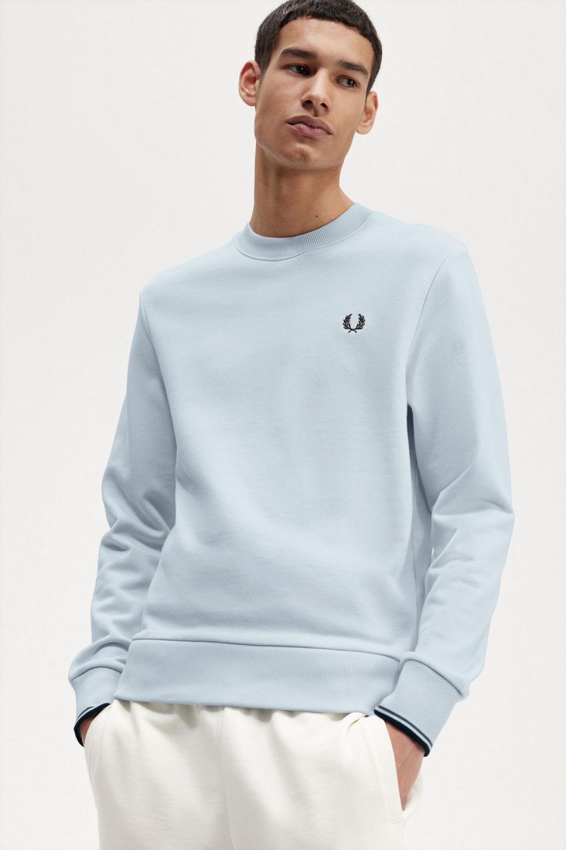 Light Ice Fred Perry Crew Neck Men's Sweatshirts | CACIF46602