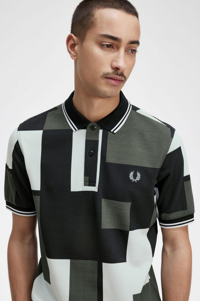 Light Ice Fred Perry Pixel Print Fred Perry Shirt Men's Polo Shirts | ZCAMJ72669