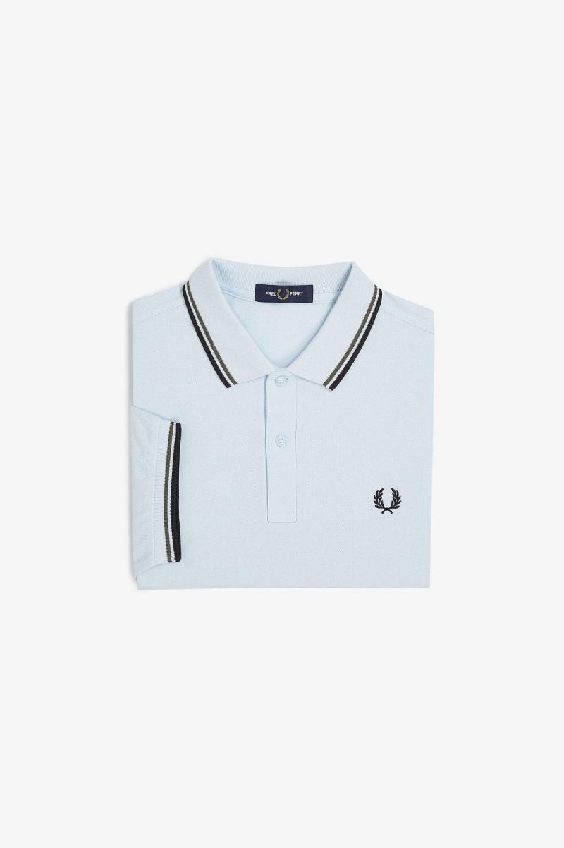 Light Ice / Field Green / Black Fred Perry M3600 Men's Fred Perry Shirt | BCASO52209