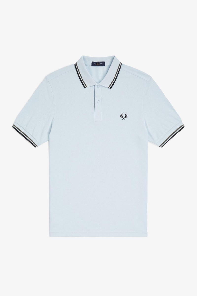 Light Ice / Field Green / Black Fred Perry M3600 Men's Fred Perry Shirt | BCASO52209