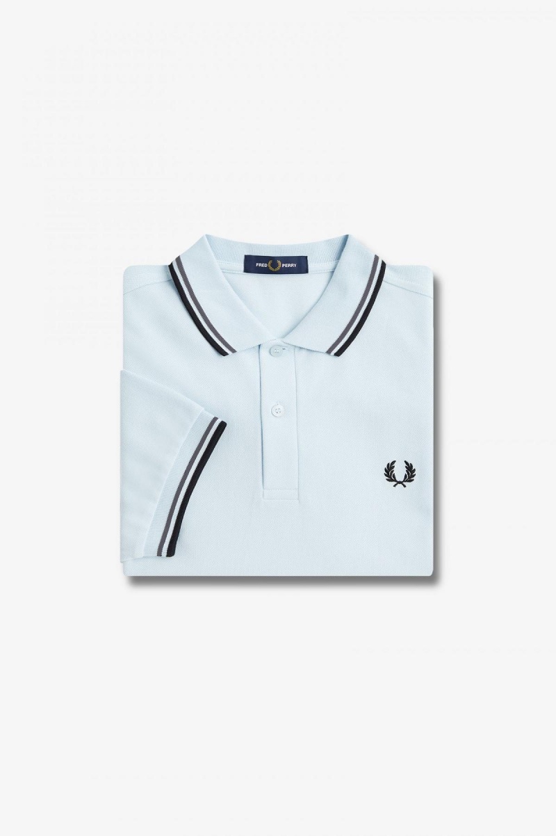 Light Ice / Field Green / Black Fred Perry M3600 Men's Polo Shirts | SCANY74029