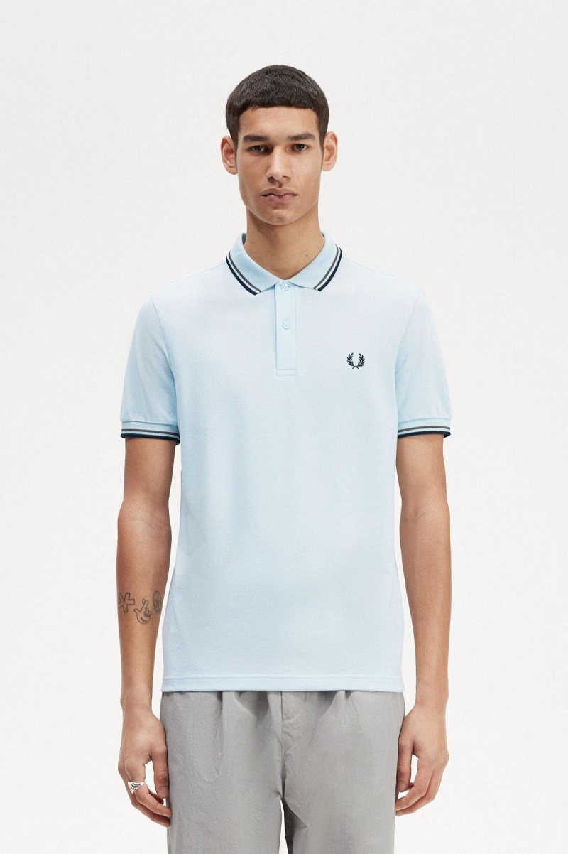 Light Ice / Field Green / Black Fred Perry M3600 Men\'s Polo Shirts | SCANY74029