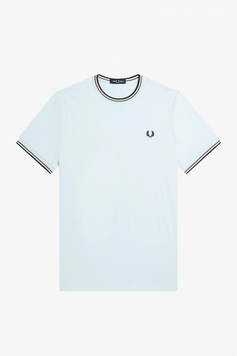 Light Ice / Field Green / Black Fred Perry Twin Tipped Men's T Shirts | BCASD59982