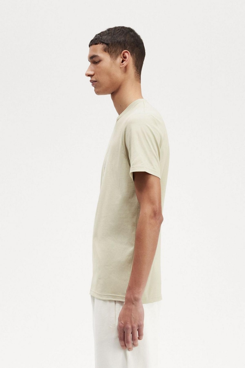 Light Oyster Fred Perry Circle Branding Men's T Shirts | CAQAV50444