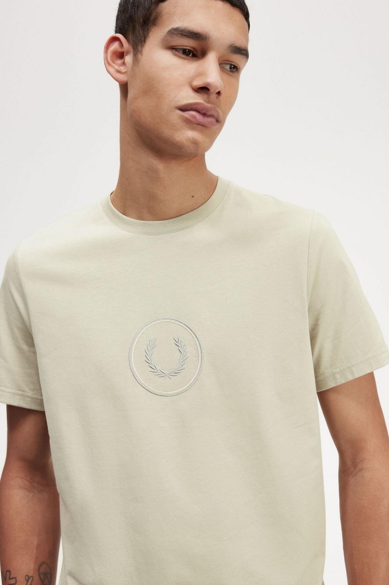 Light Oyster Fred Perry Circle Branding Men's T Shirts | CAQAV50444