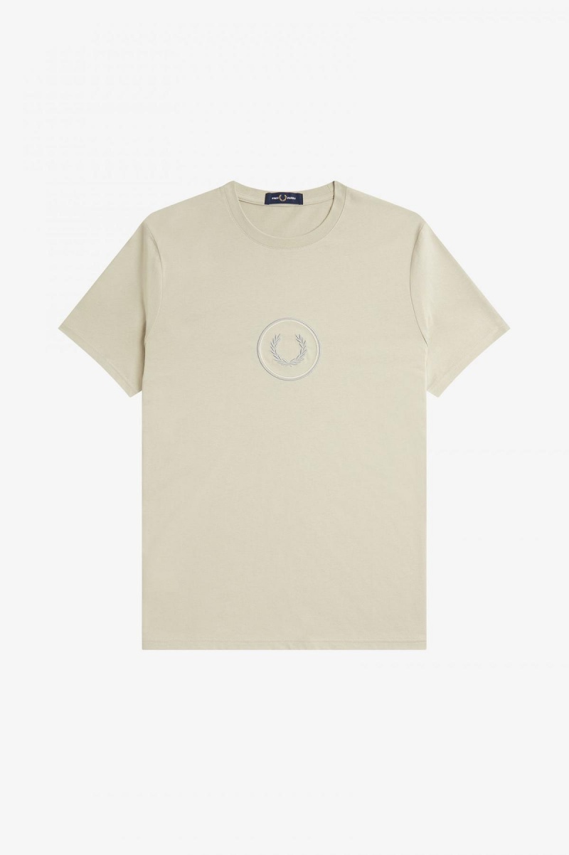 Light Oyster Fred Perry Circle Branding Men's T Shirts | CAQAV50444